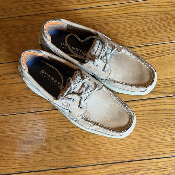 Mens Sperry Top Slider Original Tan Brown Leather Boat Shoe 077924 Size 8.5M - Picture 3 of 12
